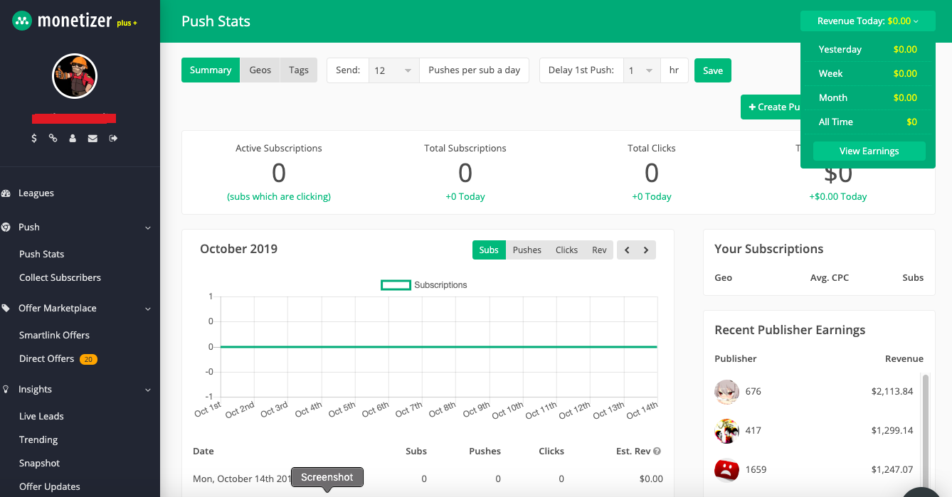 New Monetizer account screenshot