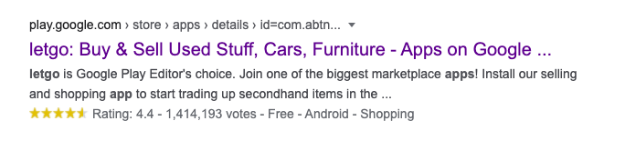Google search result for letgo describing it as a marketplace for buying and selling used items