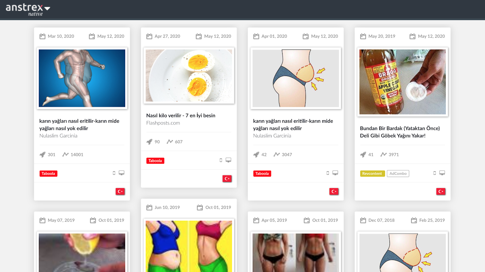 Folder of weight loss banner ads downloaded from Anstrex, organized for review